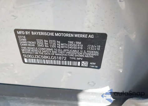 2019 BMW X4 xDrive30I z USA, uszkodzony, nr VIN 5UXUJ3C58KLG51872